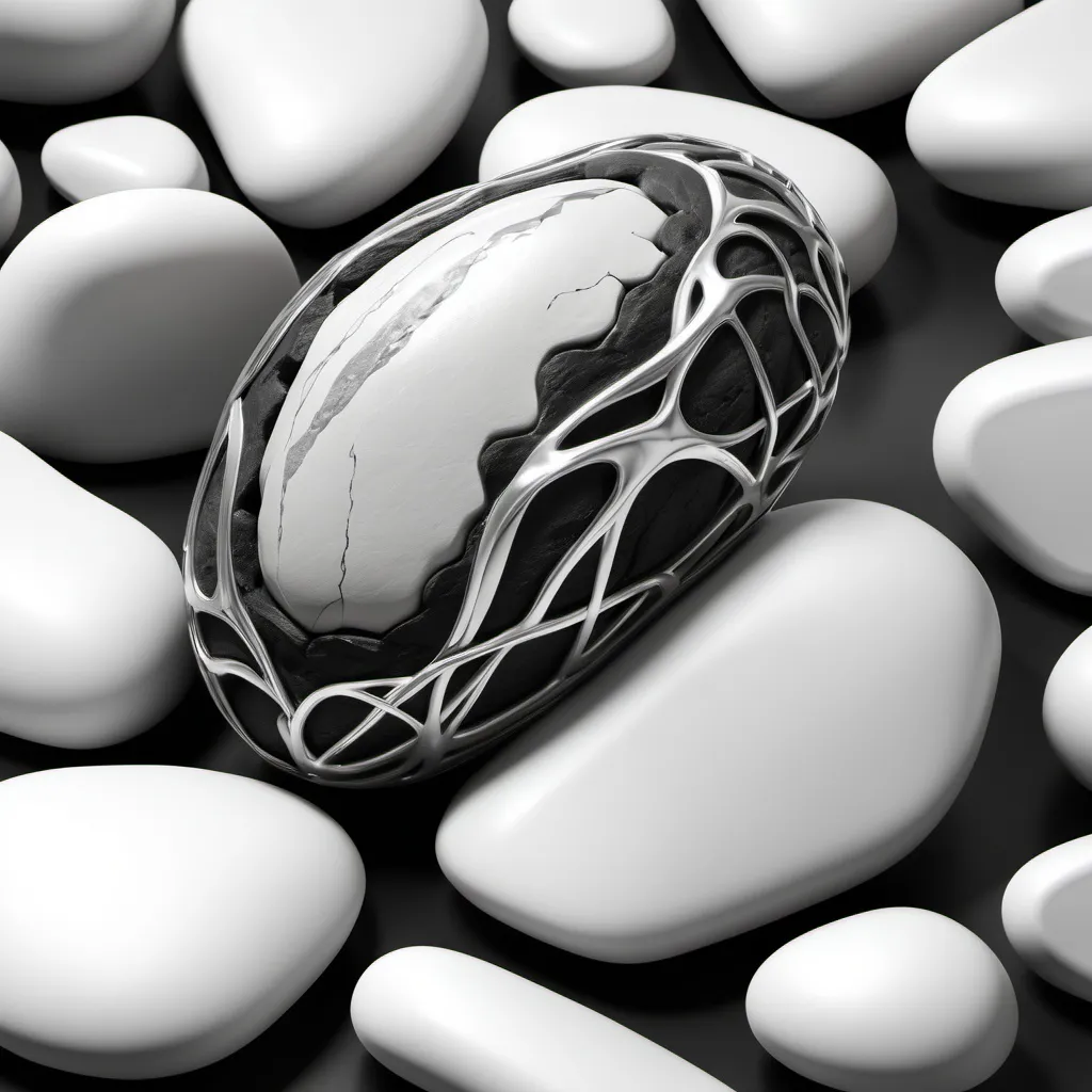 Prompt: English silver extreme detail black white detail 3d render Elsa Bleda rock 