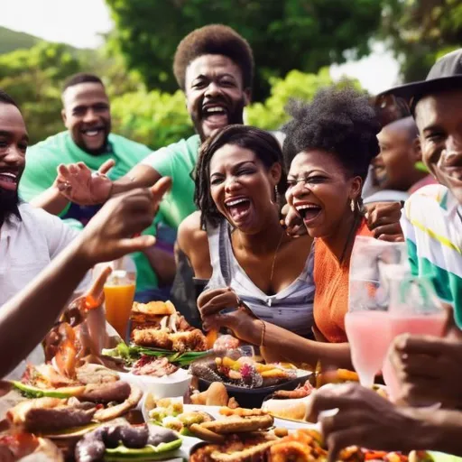 Prompt: an image of people from the African diaspora having fun at a cookout in puerto rico