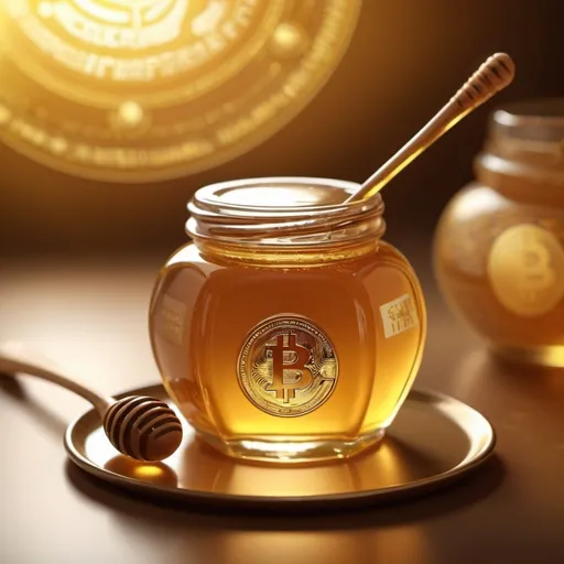 Prompt: round, cryptocurrency honey glas with "honey spoon"