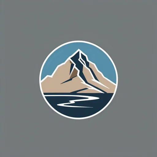 Prompt: Create a logo featuring a minimalist icon of a cliffside with a subtle construction tool incorporated into the design, symbolizing the company's dedication to precision and craftsmanship in building on challenging terrains. color pallet of river blue, steel grey, sandstone beige