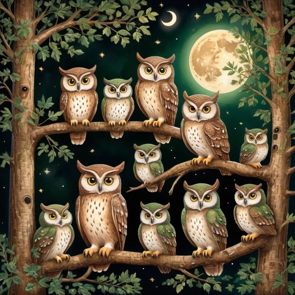 Prompt: A parliament of owls