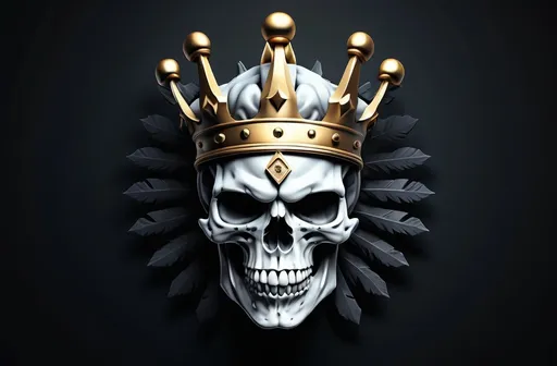 Prompt: (accurately spelled text "Royal"), Spartan skull with a detailed crown, bold outlines, (striking 3D edges), modern and edgy aesthetic, dramatic shadows casting depth, high contrast, captivating color palette, ultra-detailed texture, fierce and powerful expression, dark and intense ambiance, capturing a blend of strength and majesty, high-quality 4K resolution.