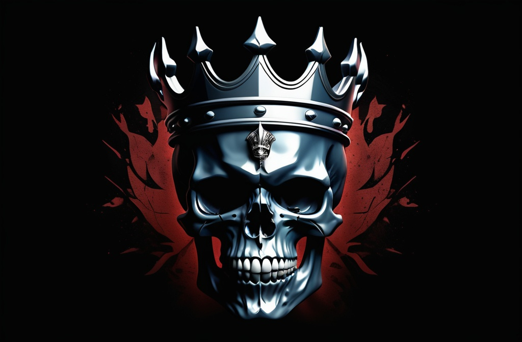 Prompt: (accurately spelled text "Royal"), Spartan skull with a detailed crown, bold outlines, (striking 3D edges), modern and edgy aesthetic, dramatic shadows casting depth, high contrast, captivating color palette, ultra-detailed texture, fierce and powerful expression, dark and intense ambiance, capturing a blend of strength and majesty, high-quality 4K resolution.