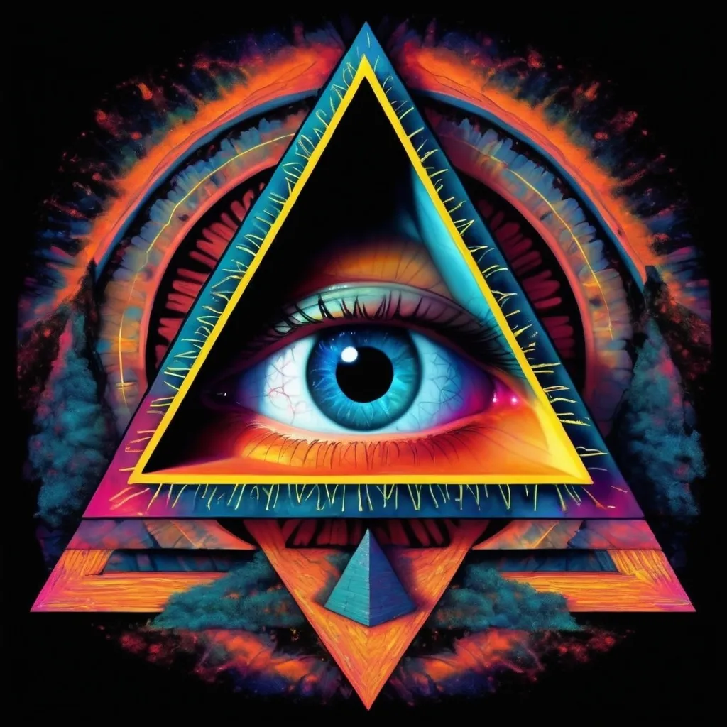 Prompt: all seeing eye inside a triangle, trippy looking