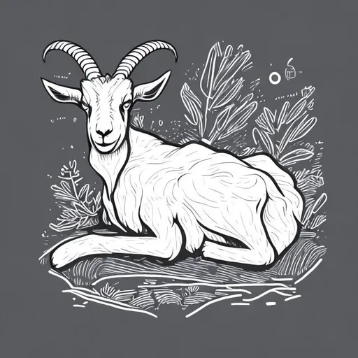 Prompt: Alpine goat, lying down, hand drawn flat style, ultra clear