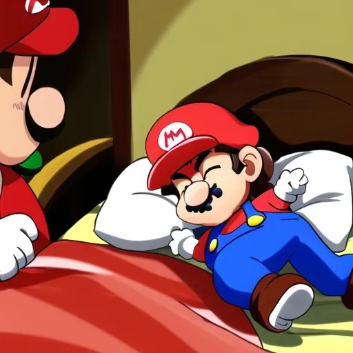 Prompt: Mario sleeping Nintendo.
