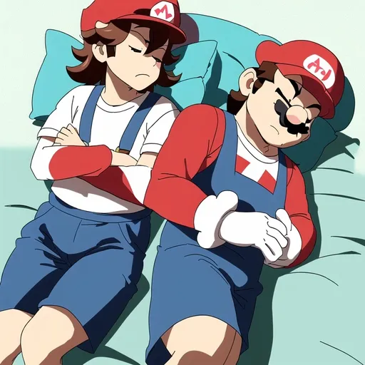 Prompt: Mario sleeping Nintendo.
