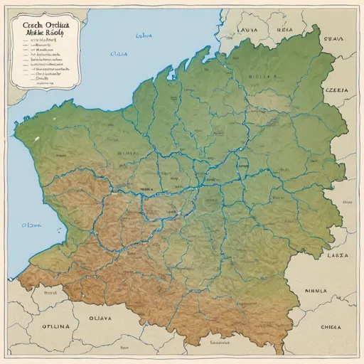 Prompt: Draw all these rivers onto a blind map of Czech Republic: Labe, Úpa, Metuje,T ichá Orlice, Divoká Orlice, Loučná , Chrudimka, Cidlina,J izera,
Ploučnice, Lužick á Nisa, Smědá , Stěnava, Bílina, Ohře, Vltava, Otava, Malše, Lužnice,
Nežá rka, Berounka, Loděnice, Sázava, Mže, Úhlavka, Radbuza, Úhlava, Úslava, Střela,
Blanice, Dyje, Jevišovka, Jihlava, Oslava, Svratka, Svitava, Litava, Morava, Bečva, Odra,
Opava, Olše, Ostravice, Moravice