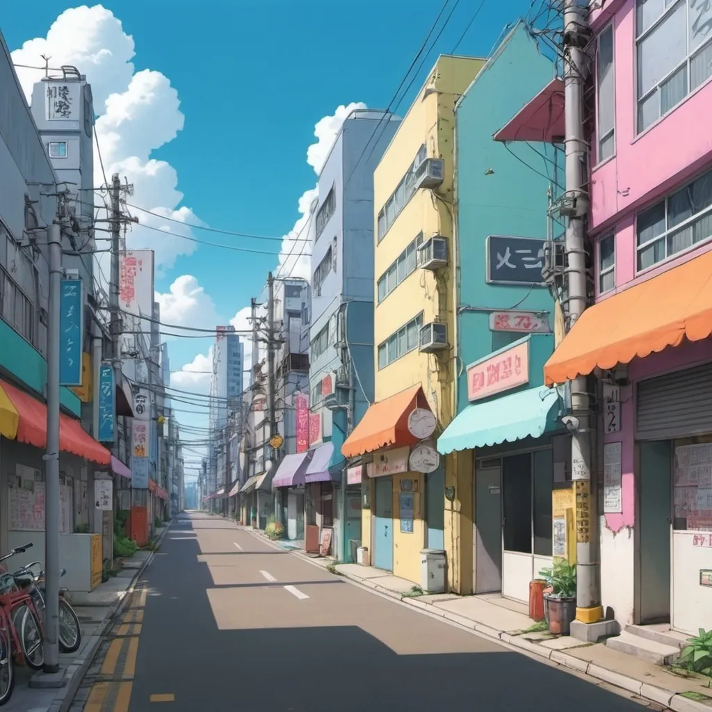 Prompt: zenless zone zero city very colourful daytime anime