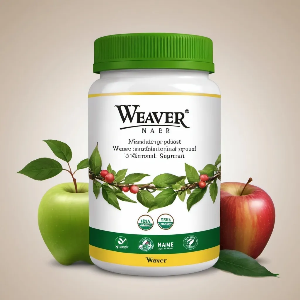 Prompt: Draw the package of a comprehensive nutritional supplement product with the name WEAVER written on the product. I want the background to be a nature image, and the package design to be simple and clean like Apple's iPhone.
