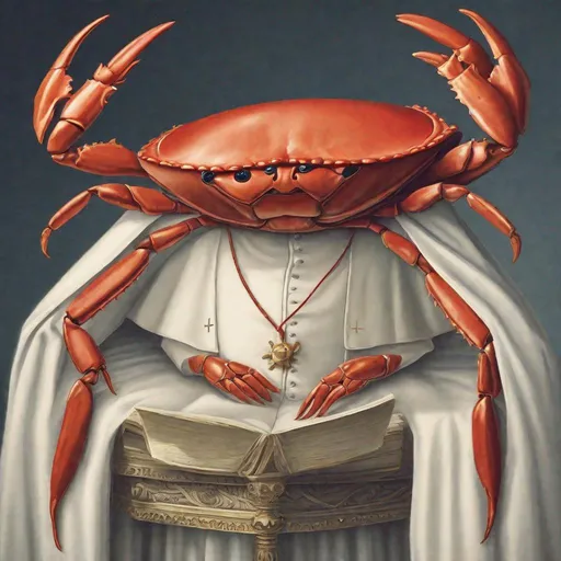 Prompt: People falsely worshipping a crab wearing the popes hat