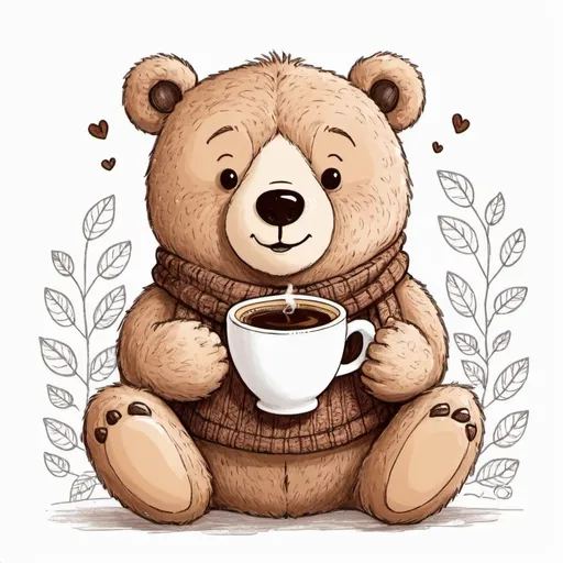 Prompt: Doodle Coffee Bear - A cute bear holding a coffee cup for a warm and friendly atmosphere.