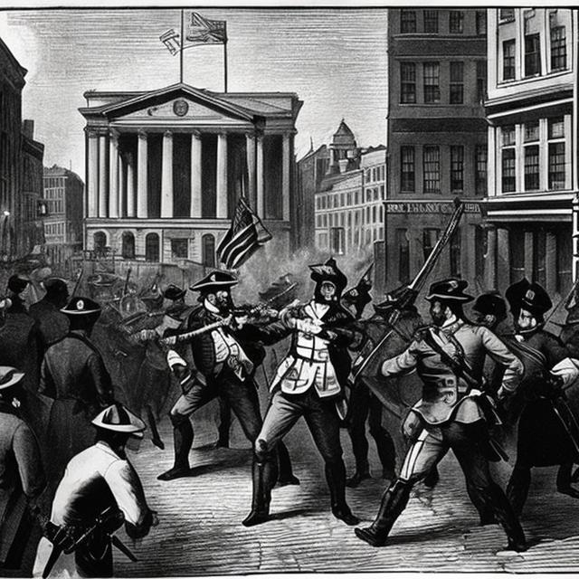 Prompt: A confrontation in boston outside of the customs house where the british shot and killed or injured several americans caused by taxation without representation 
