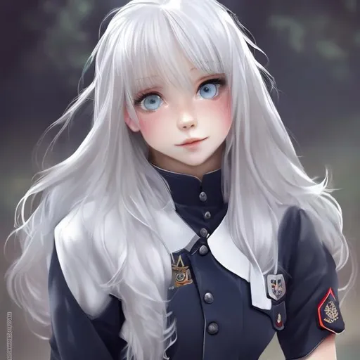 Prompt: a beautiful girl white skin white hair a good uniform perfect body and add some more details 