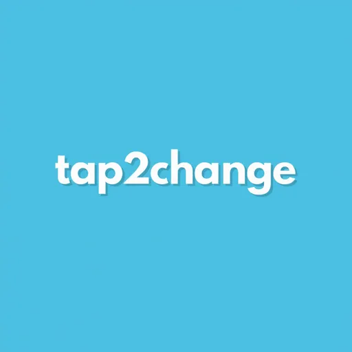 Prompt: i got a chariety called tap2change its where im trying to bring in a soultion for homless donations via contact less i need a good main photo for my website even if its just the logo tap2change with small love heart icon next to it the colours of the website is blue background white writing 