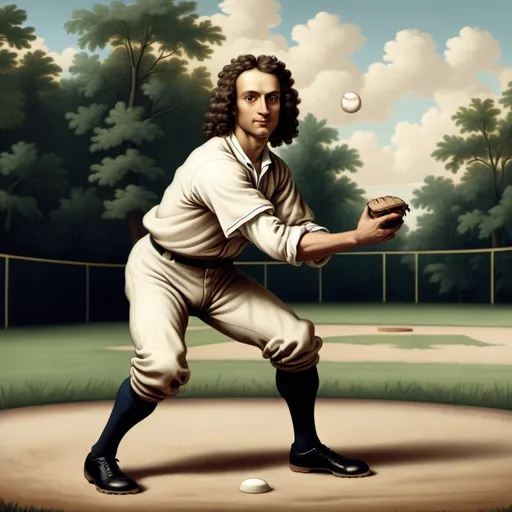 Prompt: Issac newton playing baseball 