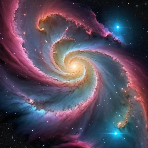 Prompt:  **Galaxy Theme**: "Create a cosmic background image featuring a vast galaxy with swirling stars, colorful nebulae, and a sense of depth and wonder."