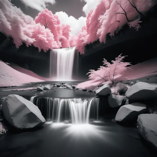 Prompt: Infrared photos waterfall, hasselblad 1600f, zeiss milvus 25mm f/1.4 ze., hasselblad h6d-400c beautiful mind-blowing limitless speechless
