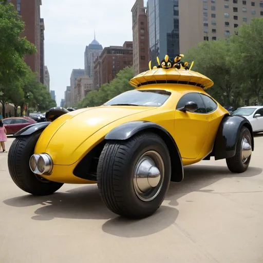 Prompt: A car, the beemobile, for if bat man was bee man