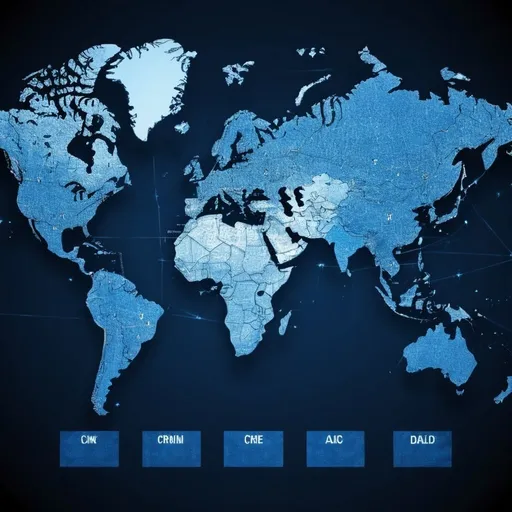 Prompt: cybercrime pattern blue theme  emerging crime world map realstic  drak mody inst post 