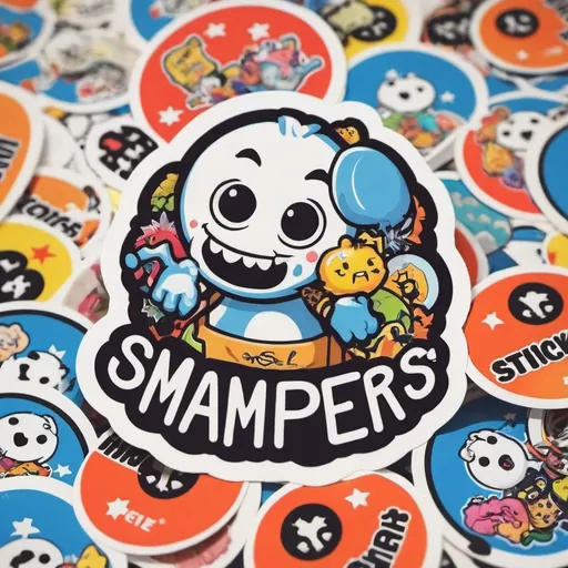 Prompt: A logo,stickersstompers,with alot of stickers in the background 