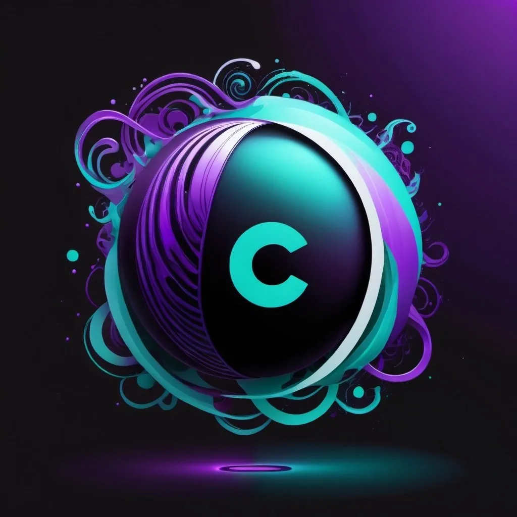 Prompt: illustration music, cyan purple ball
, symbolism, cloudcore, endercore, black background, wavy lines organic shapes, logo