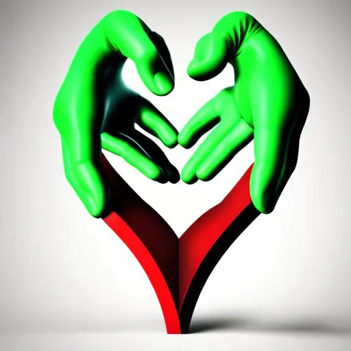 Prompt: bussines logo, d, x, white, green, red, hands, earth, heart