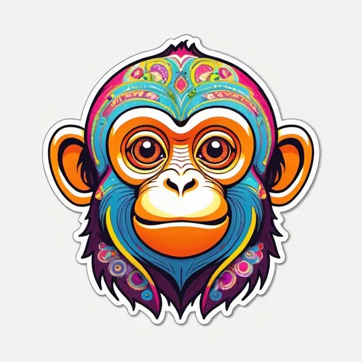 Prompt: Monkey, Sticker, Joyful, Bright Colors, Naive Art Style, Contour, Vector, White Background, Detailed