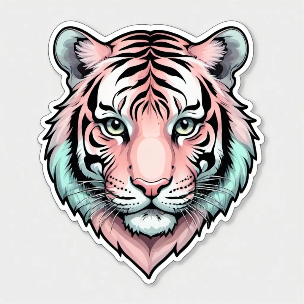 Prompt: Tiger, Sticker, Cute, Pastel, Gothic, Contour, Vector, White Background, Detailed