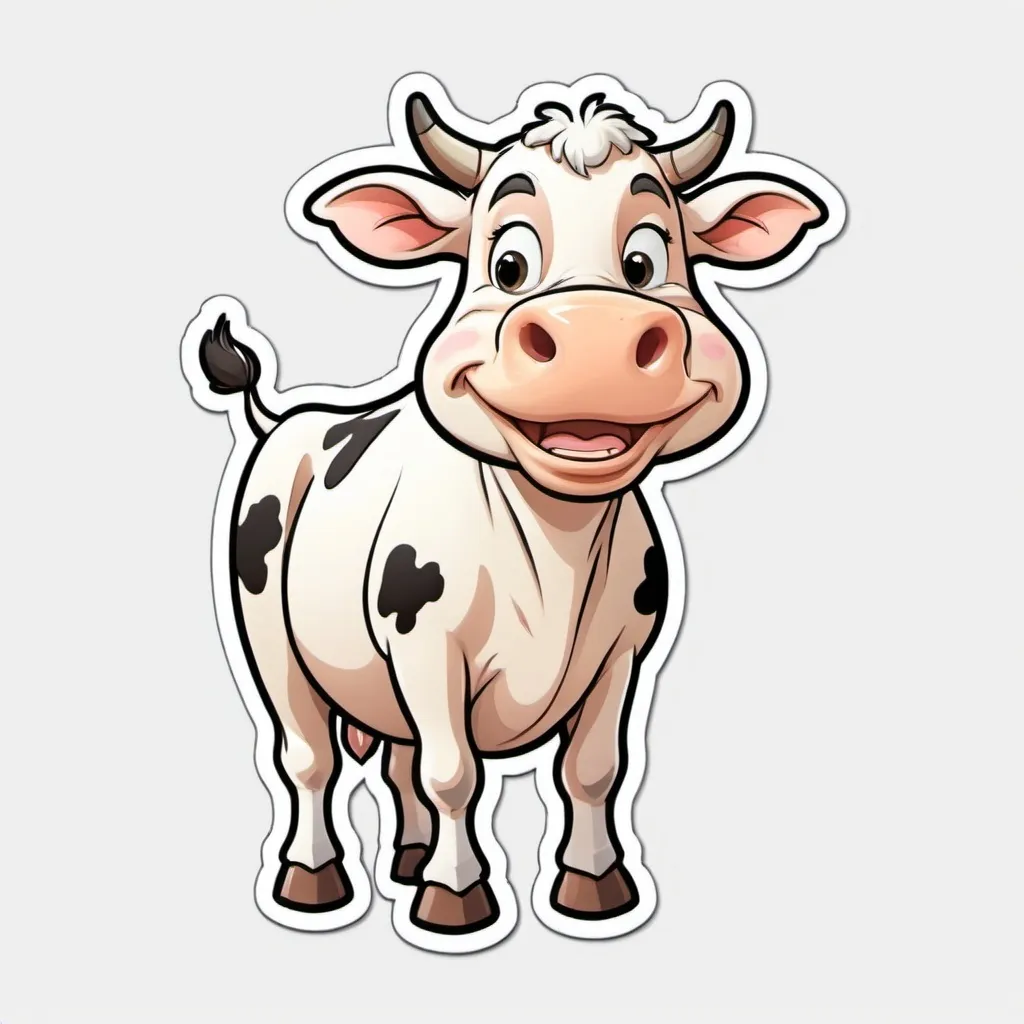 Prompt: A Cow, Sticker, Ecstatic, Soft Color, Disney Pixar, Contour, Vector, White Background, Detailed