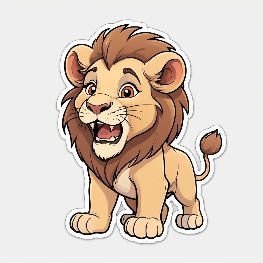 Prompt: A lion, Sticker, Ecstatic, Soft Color, Disney Pixar, Contour, Vector, White Background, Detailed