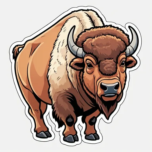 Prompt: A Bison, Sticker, Ecstatic, Soft Color, Disney Pixar, Contour, Vector, White Background, Detailed