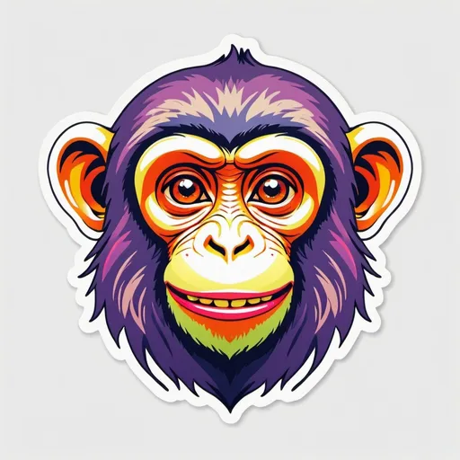 Prompt: Monkey, Sticker, Happy, Vibrant Color, Digital Art, Contour, Vector, White Background, Detailed