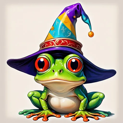 Prompt: Frog wearing a wizard hat, Picasso style,