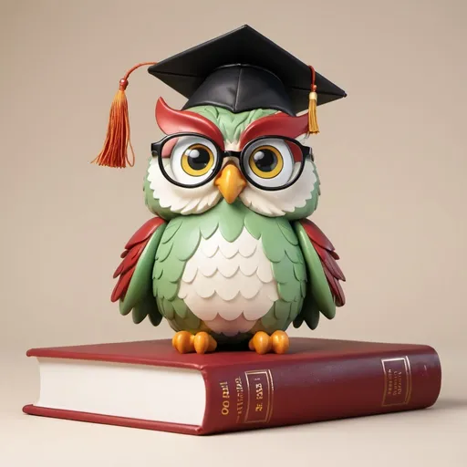 Prompt: Create a doodle sketch of Owliver, a wise, very cute, and intelligent owl who loves to help students with their studies. Owliver is perched on a stack of books, surrounded by a warm glow of knowledge. With large, wise eyes and a friendly expression, Owliver is wearing a pair of glasses that accentuate its scholarly nature.  Owliver's feathers are a mix of light green, red, and whites, giving it a distinguished and scholarly yet cute appearance. Make owliver wear a graduation cap. Owliver's claw should hold a name plate which says the name Owliver. 