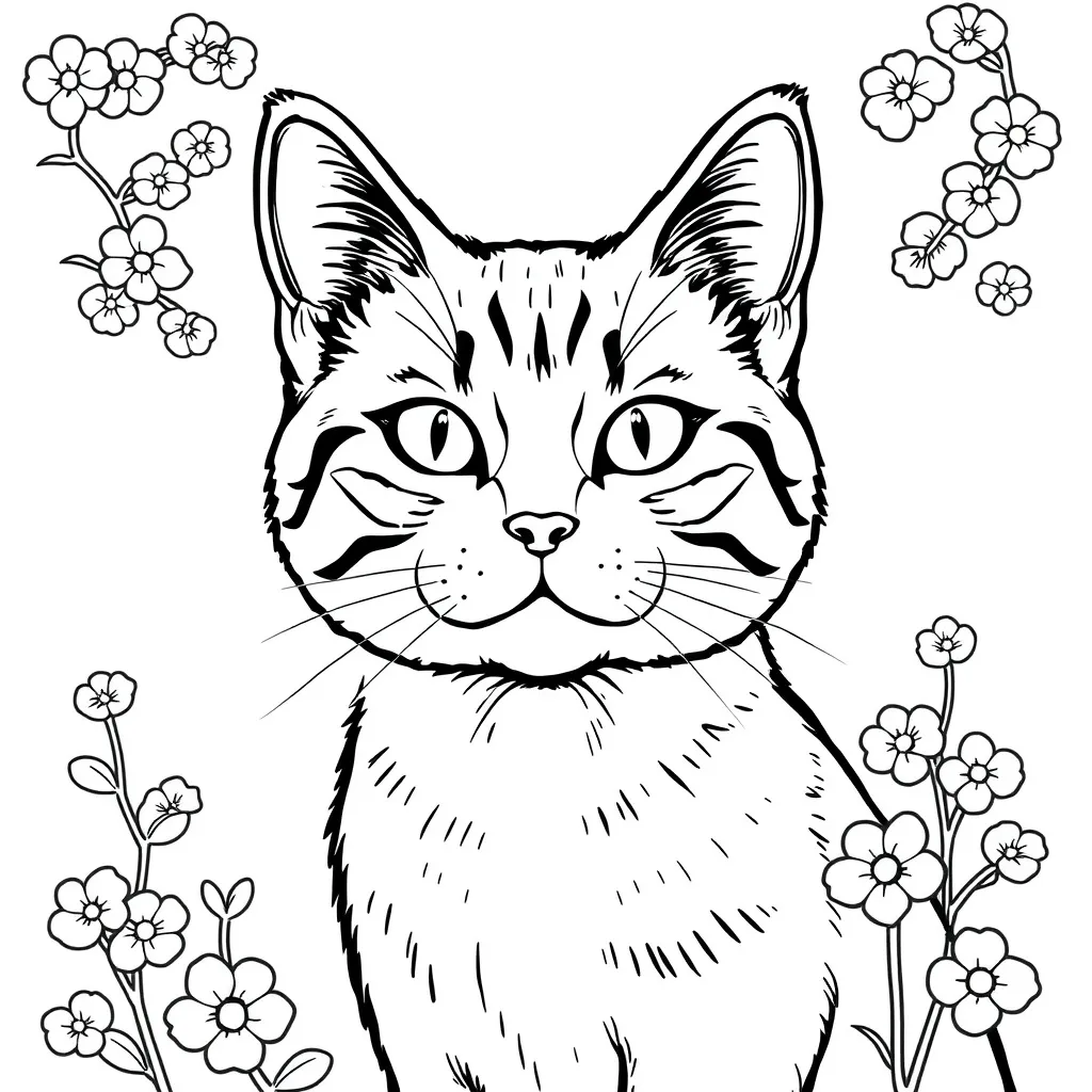 Prompt: black and white coloring book, simple portrait illustration,for kids with a cat japan style cover
