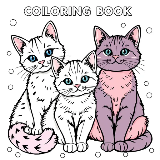 Prompt: (black and white) coloring book cover, (pop art style), adorable cats, (full color), fun and playful illustrations, pastel color scheme, vibrant and eye-catching designs, cozy and whimsical atmosphere, intricate line work, engaging visual elements, perfect for cat lovers, charming and lively composition, inviting and cheerful mood, appealing to both children and adults, high quality and ultra-detailed.