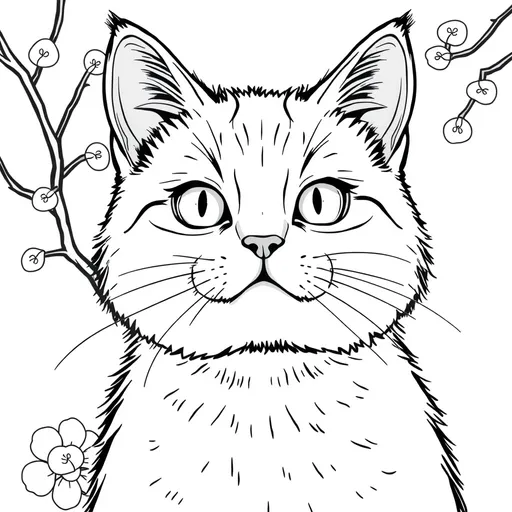 Prompt: black and white coloring book, simple portrait illustration,for kids with a cat japan style cover
