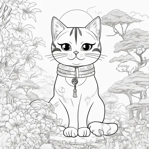 Prompt: japanisse style cats,cover for coloring kids book,fun,anime style