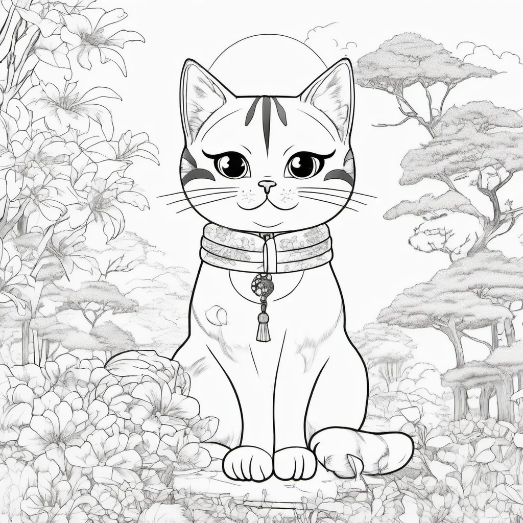 Prompt: japanisse style cats,cover for coloring kids book,fun,anime style