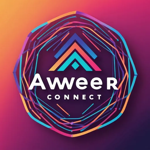 Prompt: Generate a logo featuring the text 'Aweer Connect' written in a wavy, dynamic font. Integrate geometric shapes and patterns in the background, representing connectivity and movement. Use a vibrant and engaging color scheme.