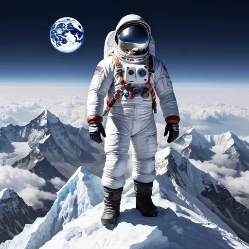Prompt: CREATE A SPACE MAN ON TOP OF mOUNT EVEREST
