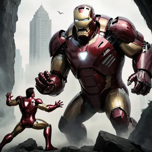 Prompt: Iron man as a vampire attacking King Kong 


