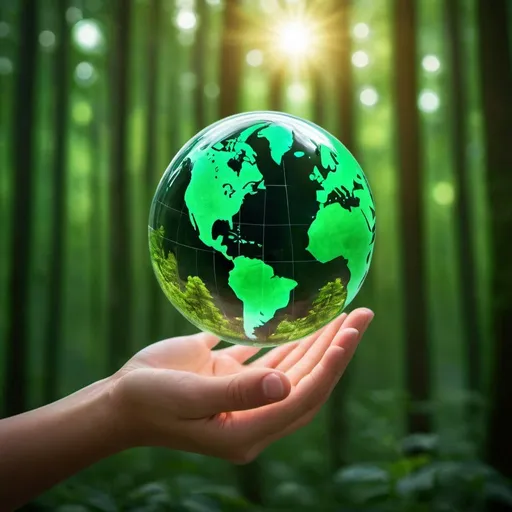 Prompt: Human hand holding globe planet glass In green forest with bokeh nature lights. world environment day. concept for environment conservation, protect ecology earth and environmental eco-friendly life
More similar stock images
Robot and human hand over virtual projection.


