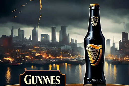 Prompt: The poster features a dynamic visual of a Guinness Draught can being opened, capturing the iconic surge and settle as the rich, velvety stout is poured into a pint glass. The background showcases diverse settings - from a bustling cityscape to a tranquil outdoor scene - illustrating the versatility of enjoying the perfect Guinness pour in any environment. The color scheme harmonizes with the rich tones of Guinness, creating a visually appealing and enticing composition.
