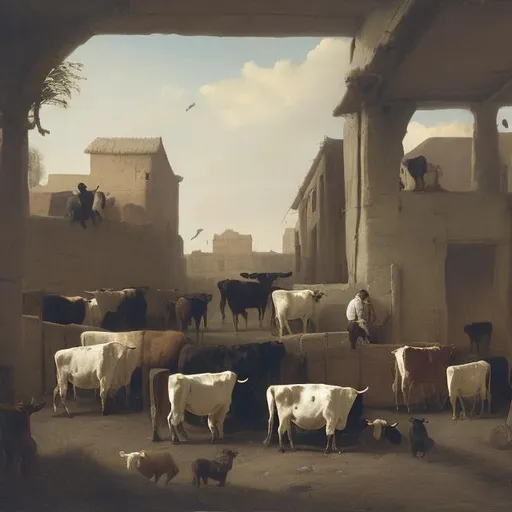 Prompt:  ideal drawing of cuyp-like groups of cattle