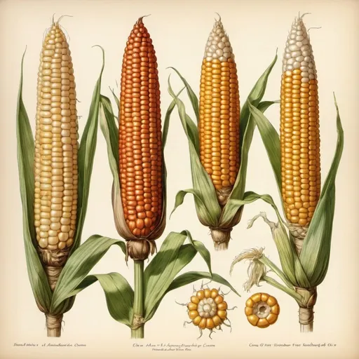 Prompt: vintage botanical drawings of corn