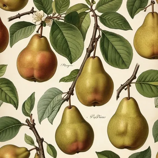 Prompt: vintage botanical drawings of heritage perry pears