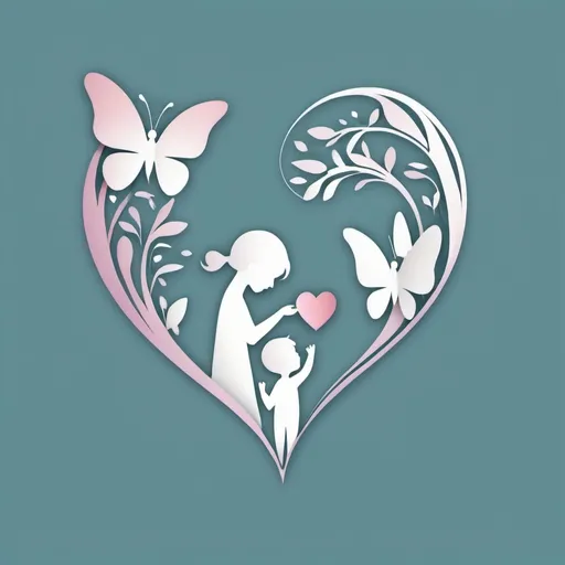 Prompt: Logo Design Concept: Imagine a logo that features a harmonious combination of a parent and child, with a noticeable height difference, a heart, and a butterfly. At the center of the logo is a stylized heart symbolizing the deep love and connection between the parent and child. Within the heart, there are abstract, gently curved figures of the parent and child, the parent being taller, emphasizing the nurturing and protective role. The child's figure is smaller, representing the tender care received. Between them, a delicate butterfly hovers, symbolizing transformation, growth, and the fragile yet beautiful journey of guiding and nurturing a child’s needs. The overall design radiates warmth, support, and care, representing the role of the parent coach in helping families navigate challenges with empathy and precision. Color Palette: Soft pastel shades of blue, green, pink, purple, and white (F69DED, ADA0F8, 89D3F6, 88ECB6), evoking a sense of calm and positivity.
