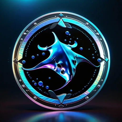 Prompt: Majestic 3D rendering of a Manta Token, shimmering with holographic colors, underwater ocean scene, detailed metallic texture, high quality, futuristic, ethereal lighting, digital art, holographic, oceanic blue tones, advanced technology, underwater setting, intricate details, professional rendering